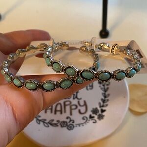 Natasha Couture Silver and turquoise color Hoop Earrings